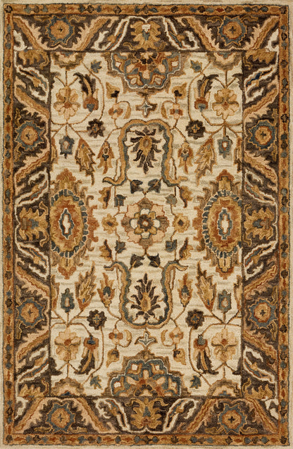 The Victoria VK-02 Ivory / Dk Taupe Area Rug pairs refined ivory and dk taupe tones and traditional patterns in a hooked 100% wool area rug