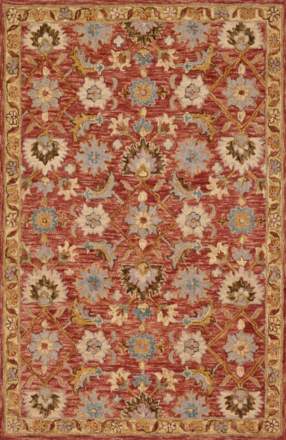 Designed with traditional artistry in rich terracotta and radiant gold hues, the Victoria VK-09 Terracotta / Gold Area Rug is a hooked 100% wool area rug that stands out
