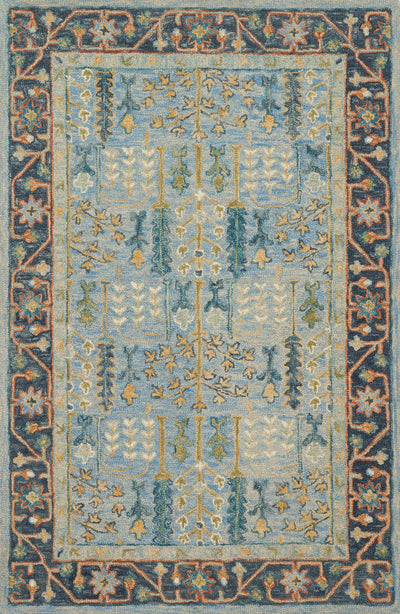 A hooked 100% wool area rug featuring traditional design and lt blue and dk blue tones, the Victoria VK-12 Lt Blue / Dk Blue Area Rug adds character to any room