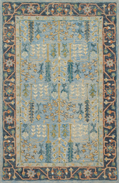 A hooked 100% wool area rug featuring traditional design and lt blue and dk blue tones, the Victoria VK-12 Lt Blue / Dk Blue Area Rug adds character to any room