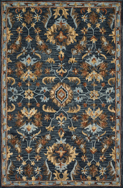 The Victoria VK-14 Denim / Multi Area Rug offers casual denim and vibrant multi-toned sophistication and traditional charm in a hooked 100% wool area rug