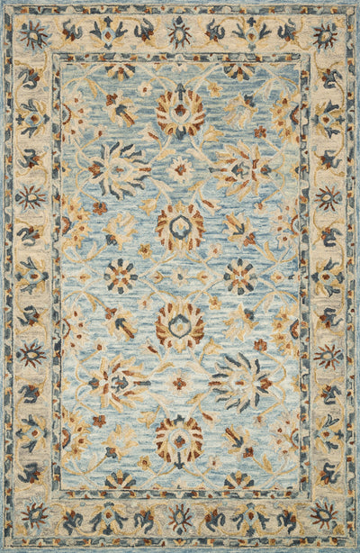 The Victoria VK-18 Lt. Blue / Natural Area Rug highlights light blue and warm natural tones and traditional texture in a beautifully made hooked 100% wool area rug