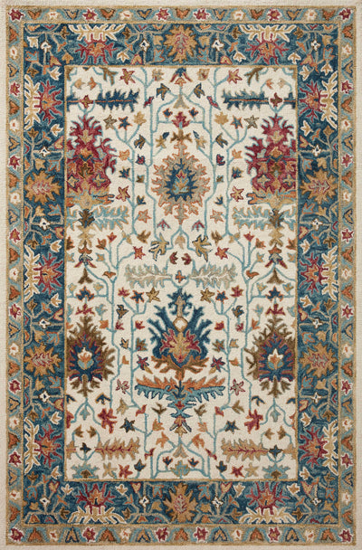 Layered in refined ivory and breezy sky-blue hues with traditional patterns, the Victoria VK-23 Ivory / Sky Area Rug is a hooked 100% wool area rug perfect for any setting