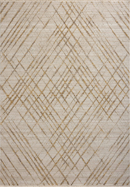 The Wade WAE-04 Beige / Gold Area Rug blends warm beige and radiant gold tones and abstract and linear motifs into a power-loomed 100% polyester area rug with timeless appeal