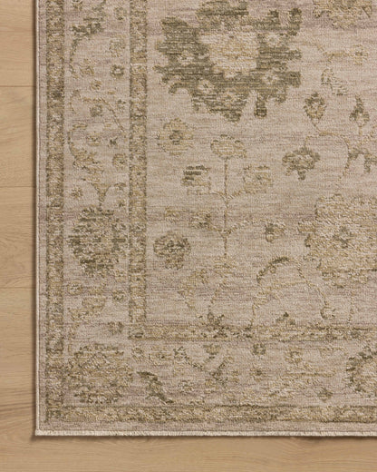 The Willa WIA-09 Dove / Forest Area Rug highlights gentle dove and lush forest tones and traditional and vintage texture in a beautifully made power-loomed 100% polyester area rug