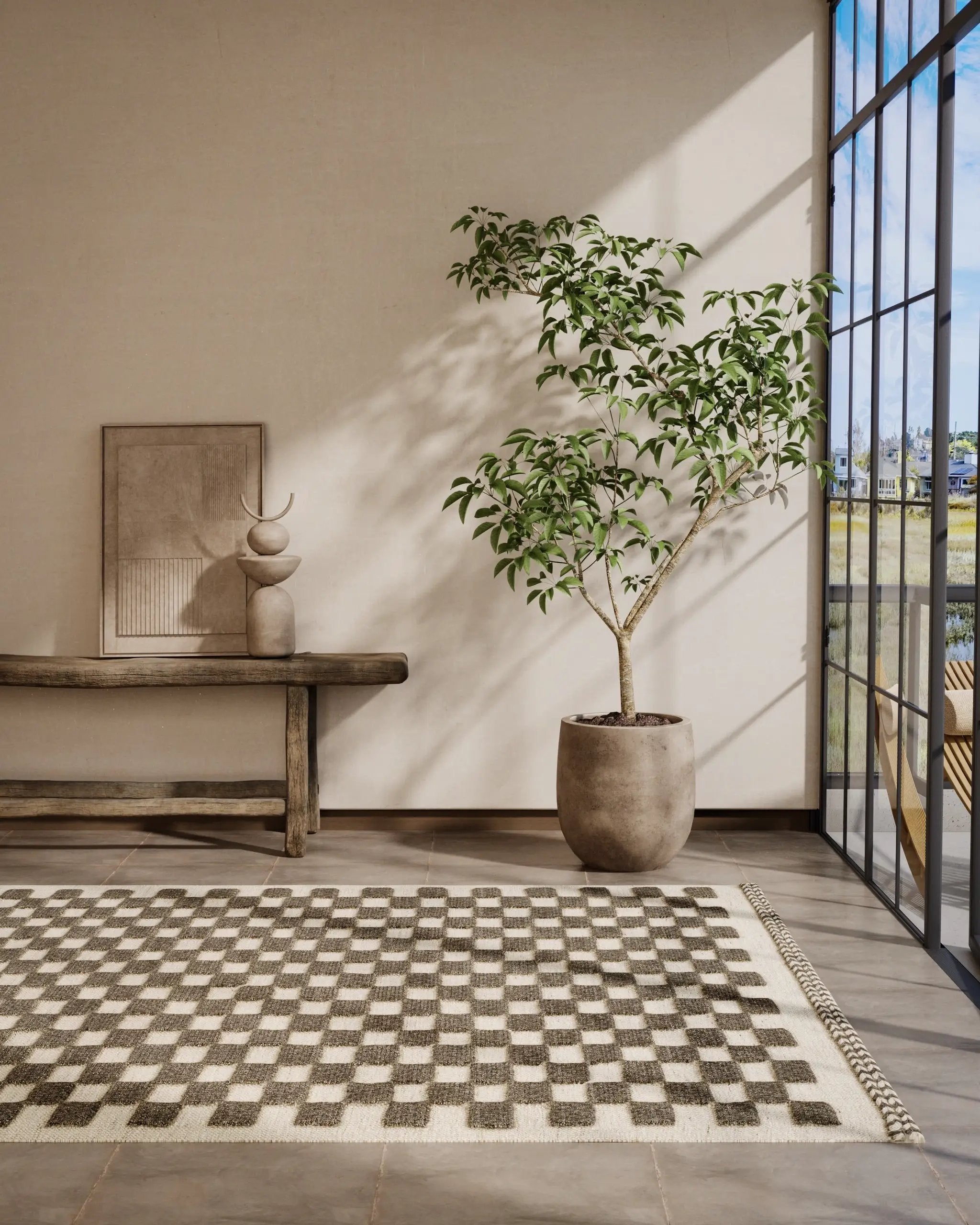 Willow WLO-1 (Checkered) Charcoal Area Rug by Momeni