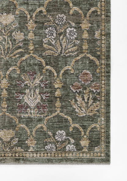 Momeni Wisteria WIS-1 Green Area Rug, floral rug with classic trellis lattice design