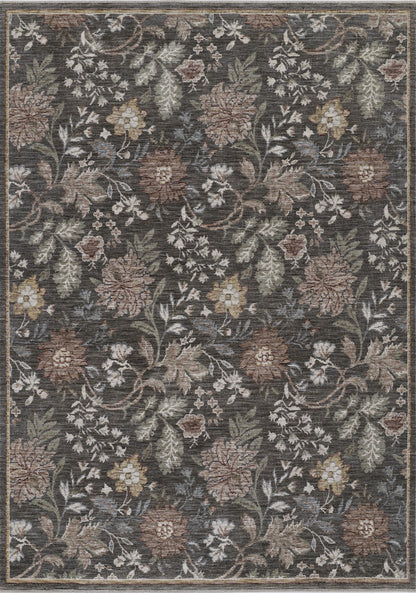 Momeni Wisteria WIS-2 Charcoal Area Rug, floral rug with layered botanical design