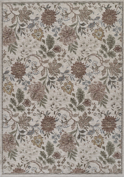 Momeni Wisteria WIS-2 Ivory Area Rug, vintage floral rug with botanical pattern