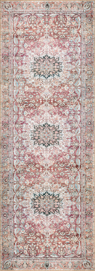 A power-loomed 100% polyester area rug in tomato and vibrant teal tones, the Wynter WYN-05 Tomato / Teal Area Rug grounds your room beautifully