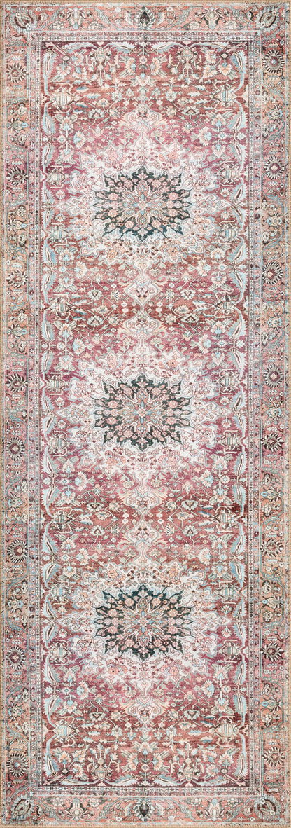 A power-loomed 100% polyester area rug in tomato and vibrant teal tones, the Wynter WYN-05 Tomato / Teal Area Rug grounds your room beautifully