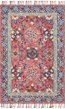 With romantic rose and casual denim hues, the Zharah ZR-03 Rose / Denim Area Rug is a hooked 100% wool area rug that elevates any room