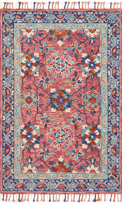With romantic rose and casual denim hues, the Zharah ZR-03 Rose / Denim Area Rug is a hooked 100% wool area rug that elevates any room