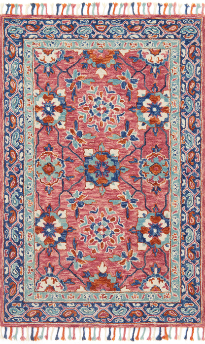 With romantic rose and casual denim hues, the Zharah ZR-03 Rose / Denim Area Rug is a hooked 100% wool area rug that elevates any room