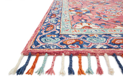 With romantic rose and casual denim hues, the Zharah ZR-03 Rose / Denim Area Rug is a hooked 100% wool area rug that elevates any room