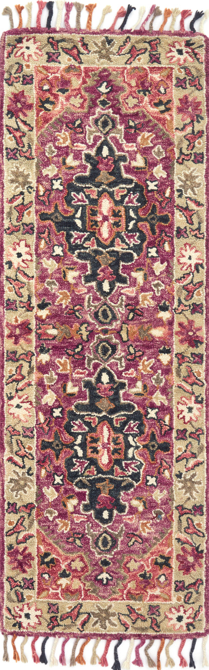 A stunning hooked 100% wool area rug, the Zharah ZR-05 Raspberry / Taupe Area Rug features raspberry and versatile taupe tones for a polished look