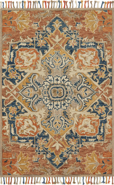 Rich in warm rust and calming blue hues, the Zharah ZR-10 Rust / Blue Area Rug is a hooked 100% wool area rug built for style and comfort