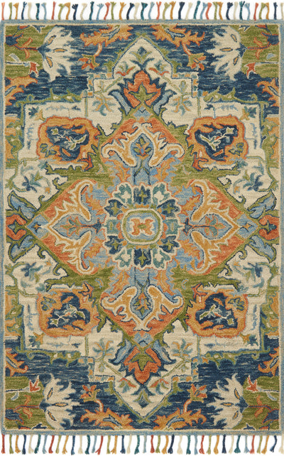 The Zharah ZR-11 Blue / Multi Area Rug offers calming blue and vibrant multi-toned sophistication in a hooked 100% wool area rug