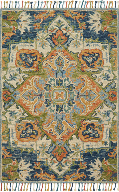 The Zharah ZR-11 Blue / Multi Area Rug offers calming blue and vibrant multi-toned sophistication in a hooked 100% wool area rug