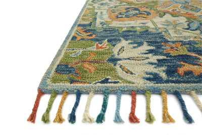 The Zharah ZR-11 Blue / Multi Area Rug offers calming blue and vibrant multi-toned sophistication in a hooked 100% wool area rug