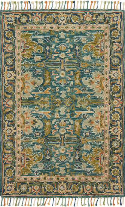 Expertly crafted as a hooked 100% wool area rug, the Zharah ZR-12 Blue / Navy Area Rug captures calming blue and classic navy tones beautifully