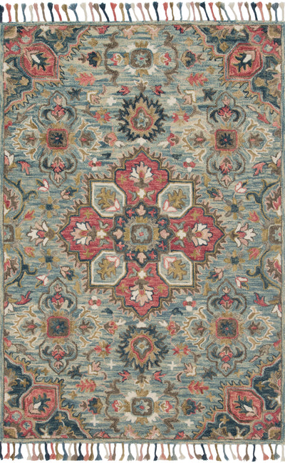 The Zharah ZR-13 Light Blue / Multi Area Rug brings light blue and vibrant multi-toned character to your home in a hooked 100% wool area rug