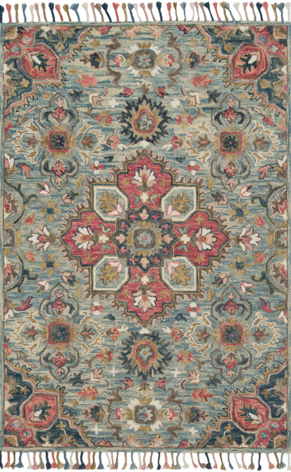 The Zharah ZR-13 Light Blue / Multi Area Rug brings light blue and vibrant multi-toned character to your home in a hooked 100% wool area rug