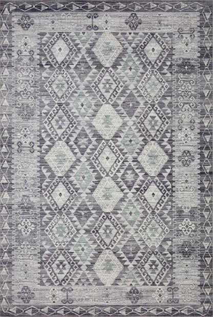 The Zion ZIO-03 Charcoal / Slate Area Rug highlights deep charcoal and cool slate tones in a beautifully made power-loomed 100% polyester area rug