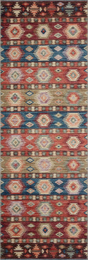 A power-loomed 100% polyester area rug in lively fiesta and vibrant multi-toned tones, the Zion ZIO-06 Fiesta / Multi Area Rug grounds your room beautifully