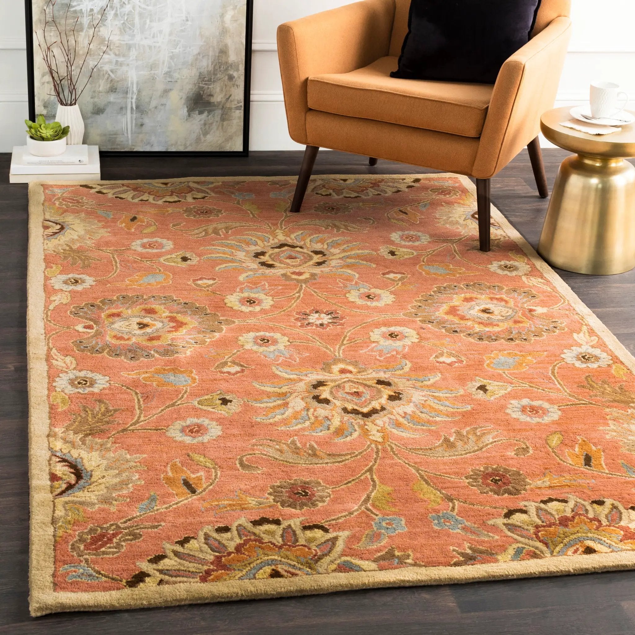 Caesar CAE-1107 Burnt-Orange Area Rug by LIVABLISS