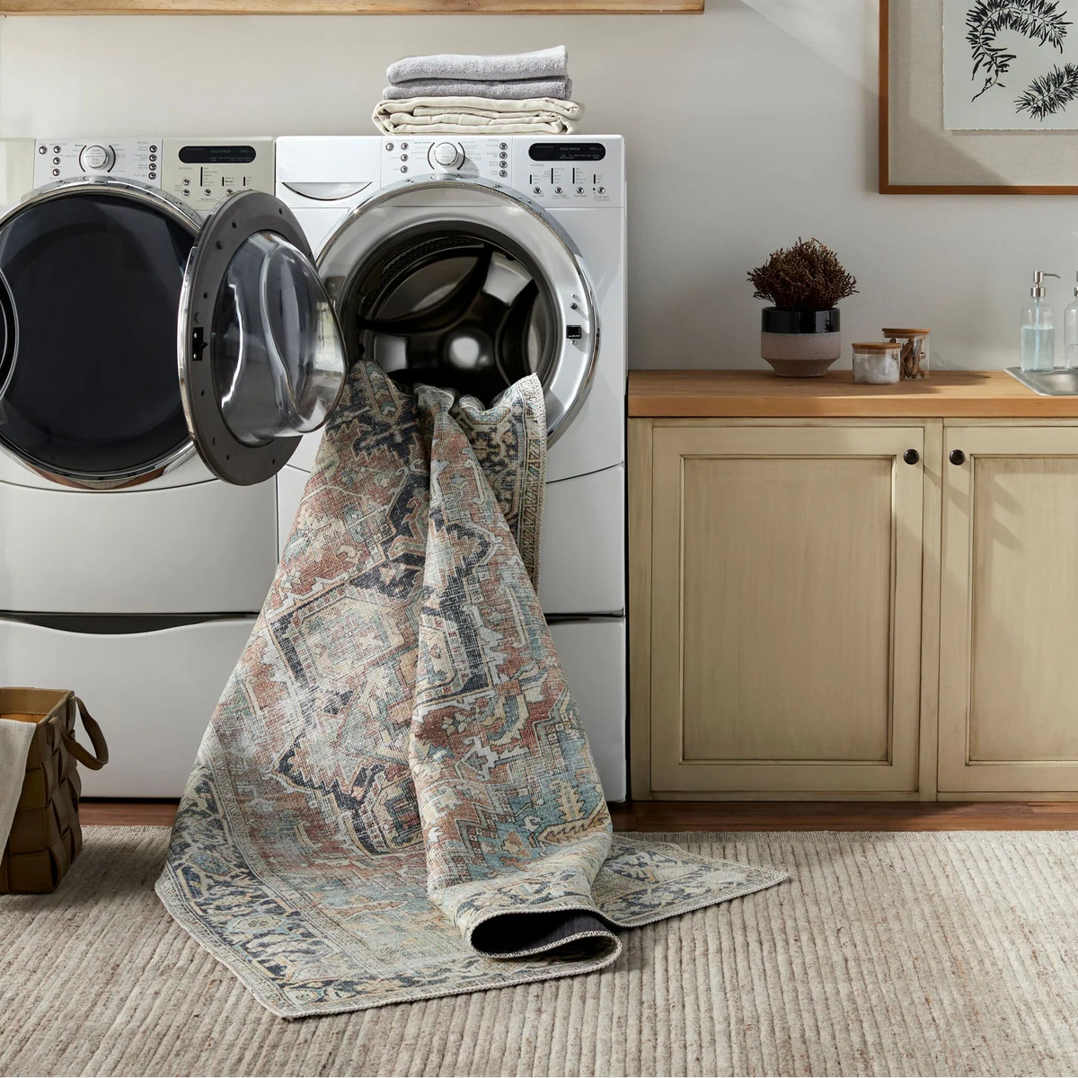 Machine washable rug collection featuring stylish designs, versatile colors, and easy-care convenience for busy homes.