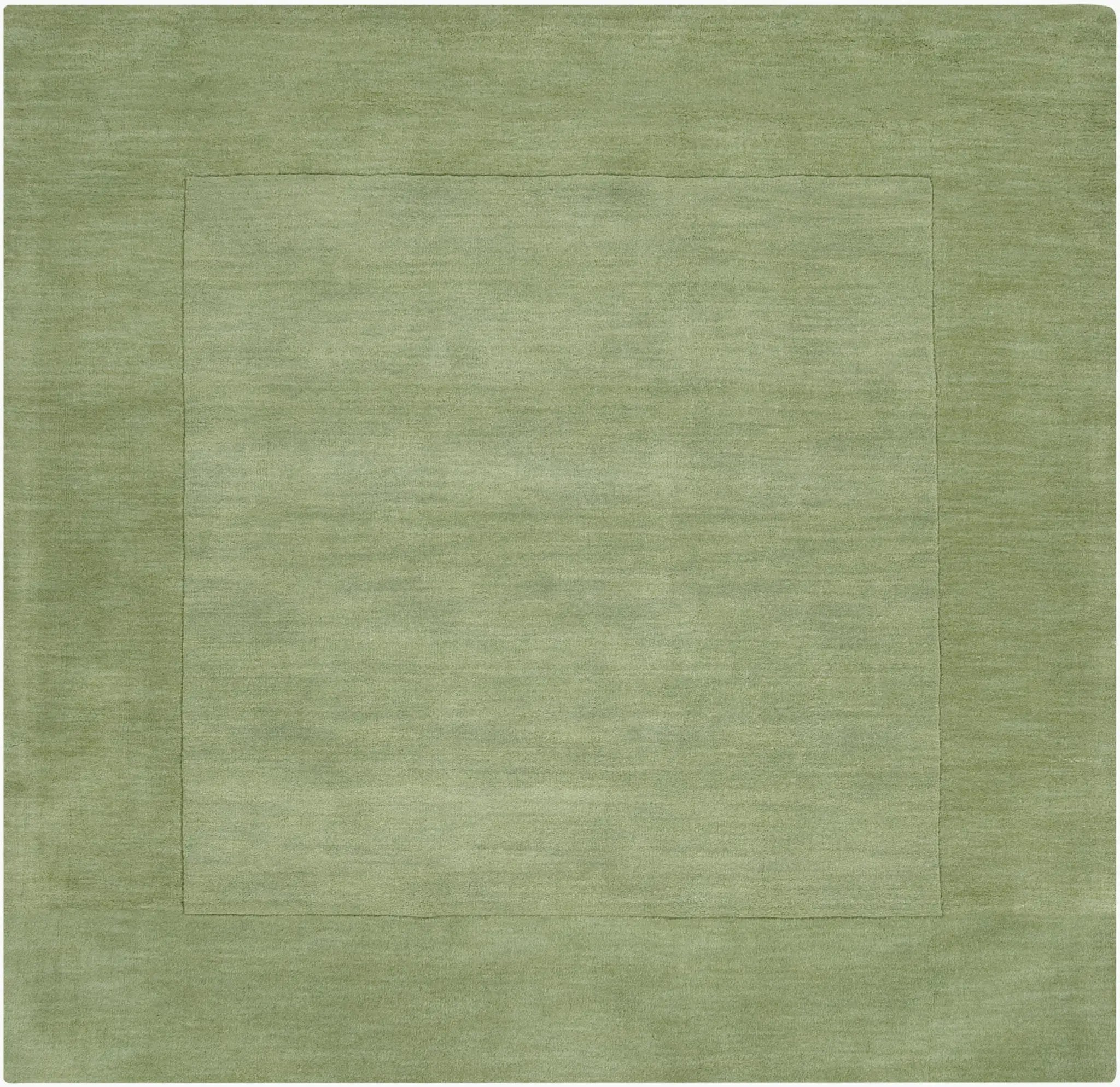 Livabliss Mystique M-310 medium green square area rug features hand-loomed wool construction with a balanced high and low pile border design for modern spaces.