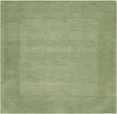 Livabliss Mystique M-310 medium green square area rug features hand-loomed wool construction with a balanced high and low pile border design for modern spaces.
