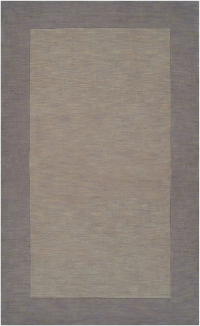 Livabliss Mystique M-312 charcoal area rug with lighter center field and textured wool pile, adding structural depth to contemporary interiors.