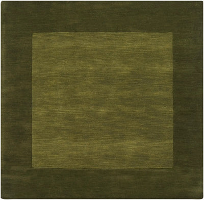 Livabliss Mystique M-315 hand-loomed olive wool square area rug features a two-tone border design with a dynamic high and low pile texture.
