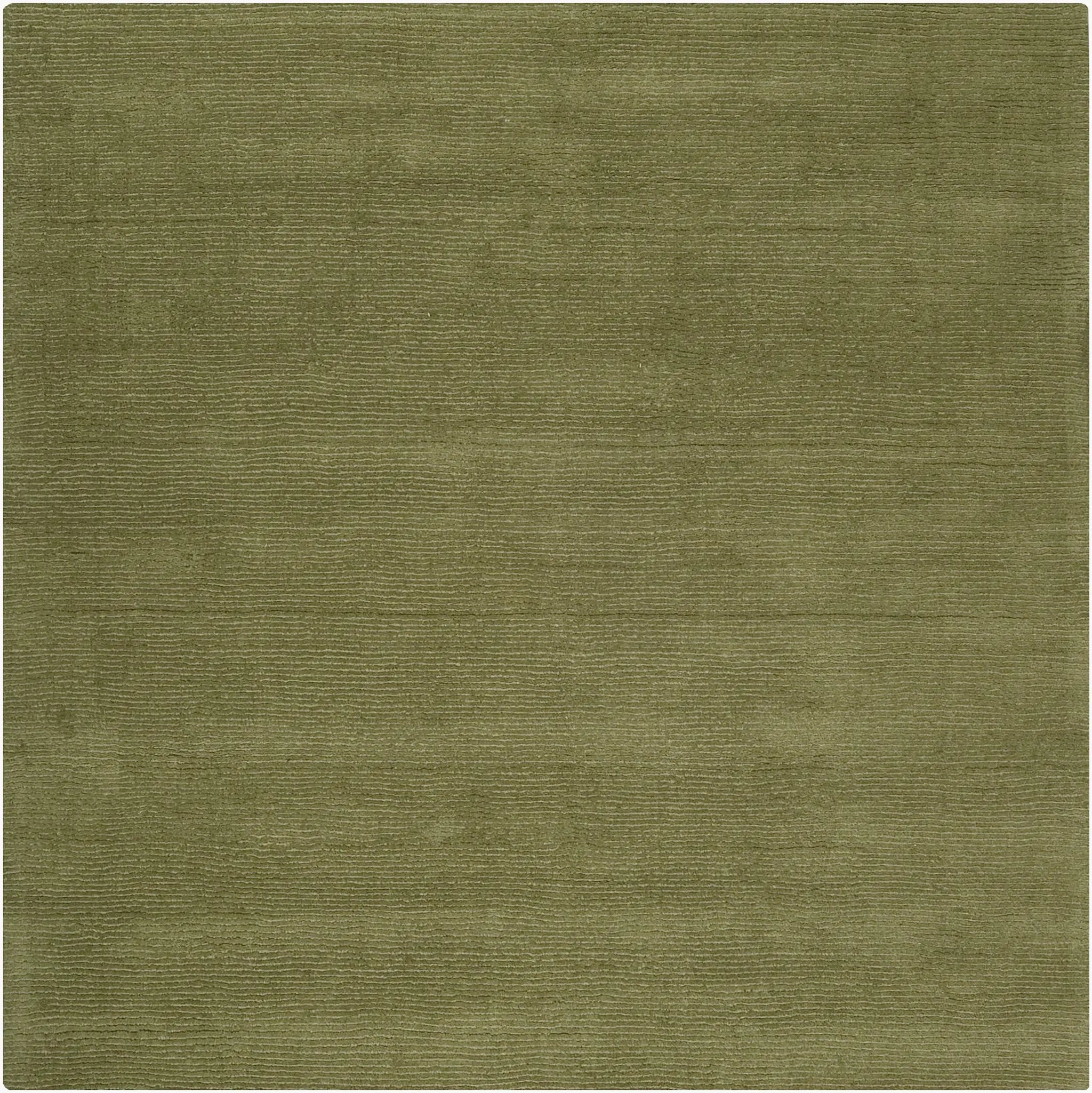 Livabliss Mystique M-329 Sage square area rug with sculpted high-low wave pattern. Hand-loomed resilient wool for a durable, contemporary texture.