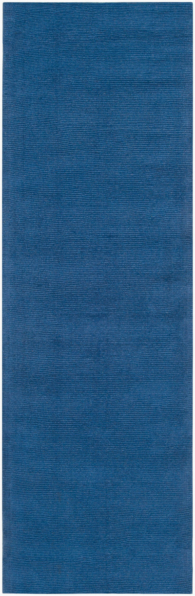 Livabliss Mystique M-330 Dark blue hand-loomed wool hallway runner rug with high-low pile texture, featuring contemporary style and traditional Indian craftsmanship.