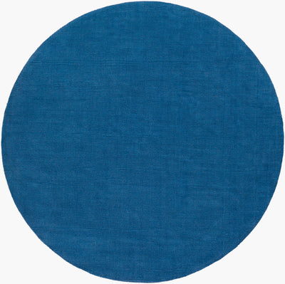 Livabliss Mystique M-330 Round dark blue hand-loomed wool area rug with a high-pile texture, featuring contemporary style and traditional Indian craftsmanship.