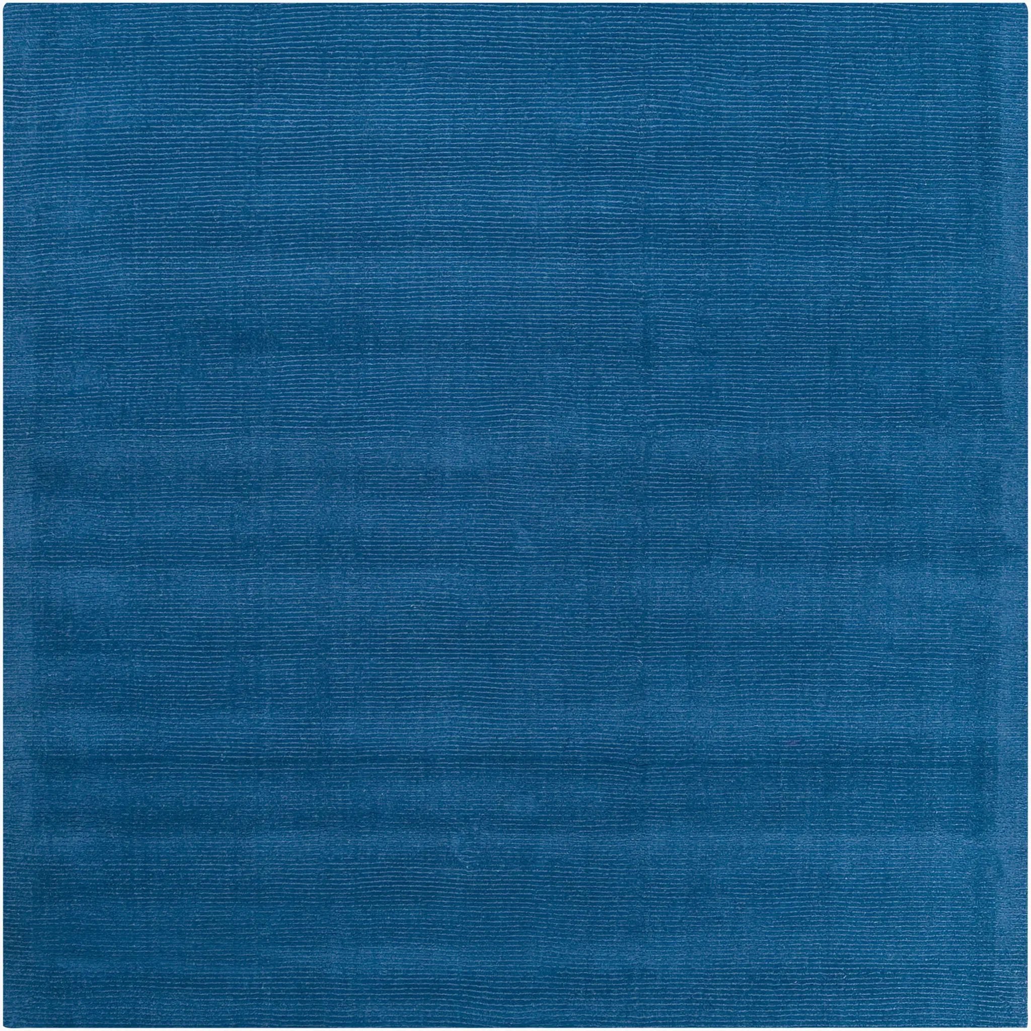 Livabliss Mystique M-330 Dark blue hand-loomed wool square area rug with a high-pile texture and subtle horizontal weaving pattern.