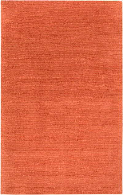 Hand-crafted Livabliss Mystique M-332 burnt-orange wool area rug with a textured high-low pile weave for structured warmth and modern depth.