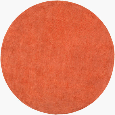 Livabliss Mystique M-332 Round burnt-orange wool area rug with a textured high-low pile weave, adding structured warmth and earthy depth to living spaces.