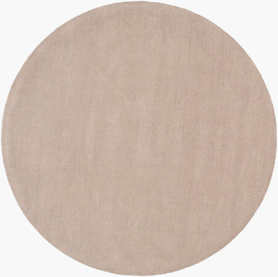 Livabliss Mystique M-335 Round tan wool area rug featuring a hand-loomed high-and-low pile texture for modern interiors and steady foot traffic comfort.