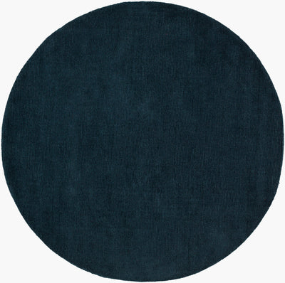 Livabliss Mystique M-340 Round dark blue hand-loomed wool area rug with high-low pile texture for dining rooms and foyers.