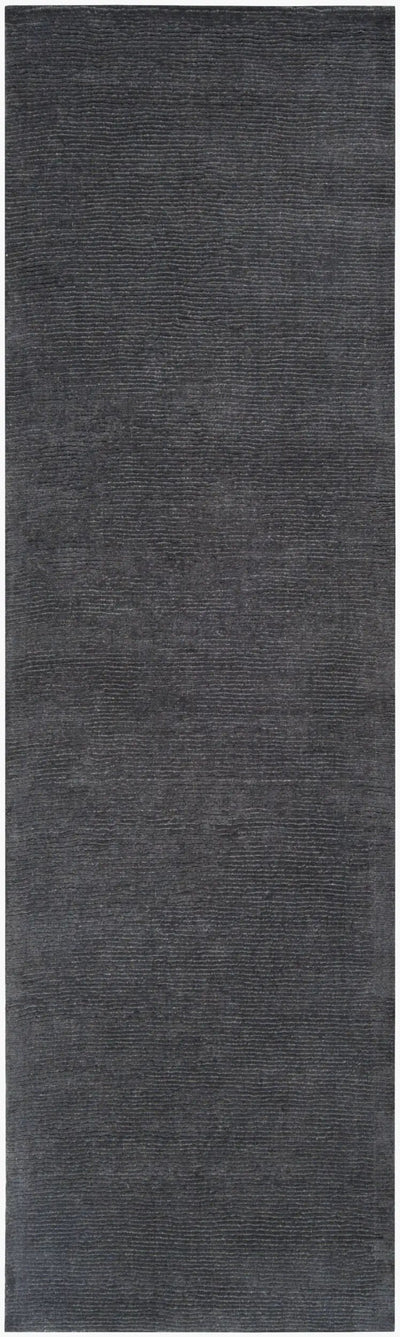 Livabliss Mystique M-341 Charcoal hallway runner rug with textured high-low pile wool surface, featuring hand-loomed construction from India for durable modern style.