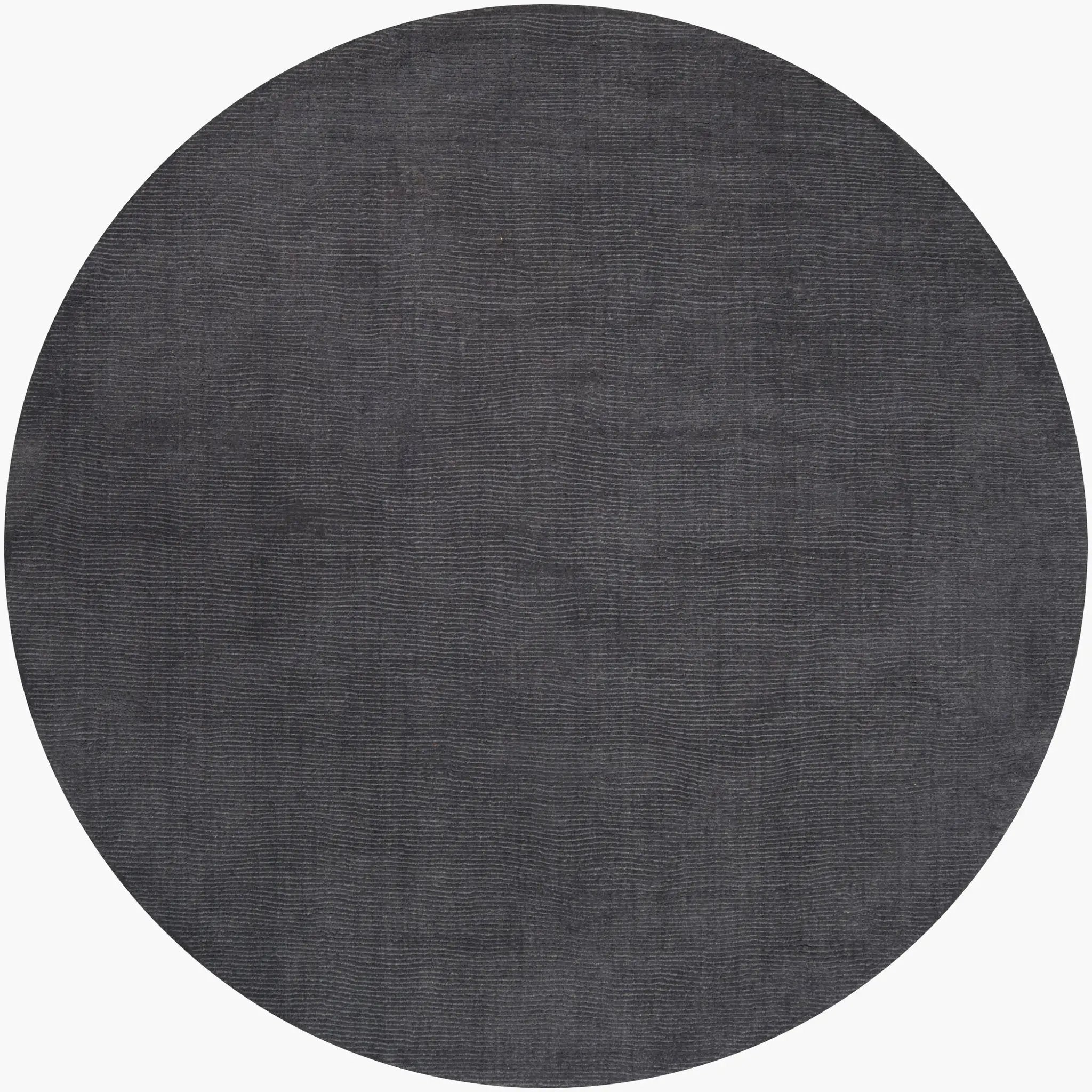 Livabliss Mystique M-341 Round charcoal grey area rug with textured high-low pile wool and modern hand-loomed construction from India.