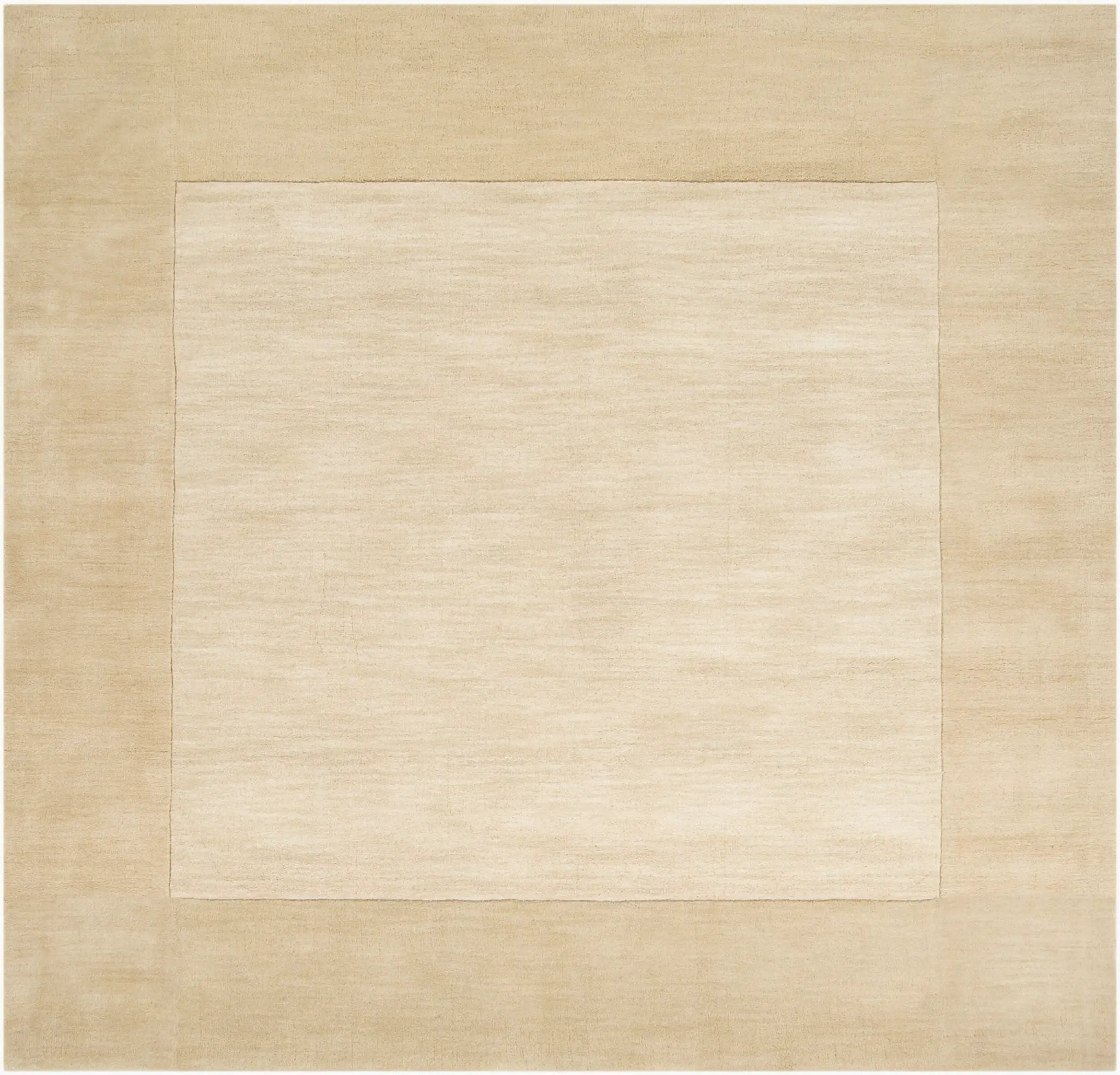 Livabliss Mystique M-344 beige square area rug featuring hand-loomed wool with a dynamic high-low pile texture and minimalist two-tone border design.