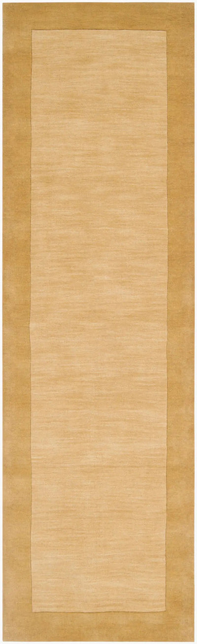 Livabliss Mystique M-345 Camel color hallway runner rug with textured center and darker border, featuring traditional hand-loomed design for modern interiors.