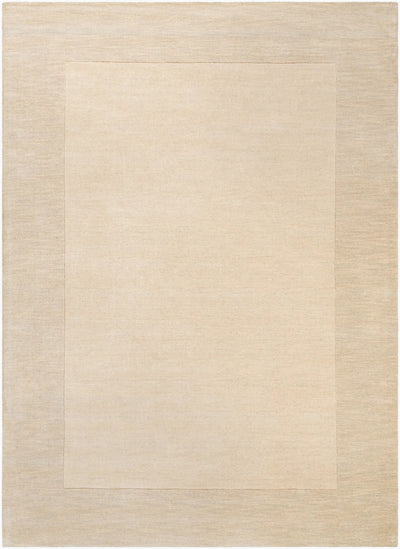 Livabliss Mystique M-348 Cream hand-loomed wool area rug with structured high-low pile border, coordinate with warm and cool interiors.