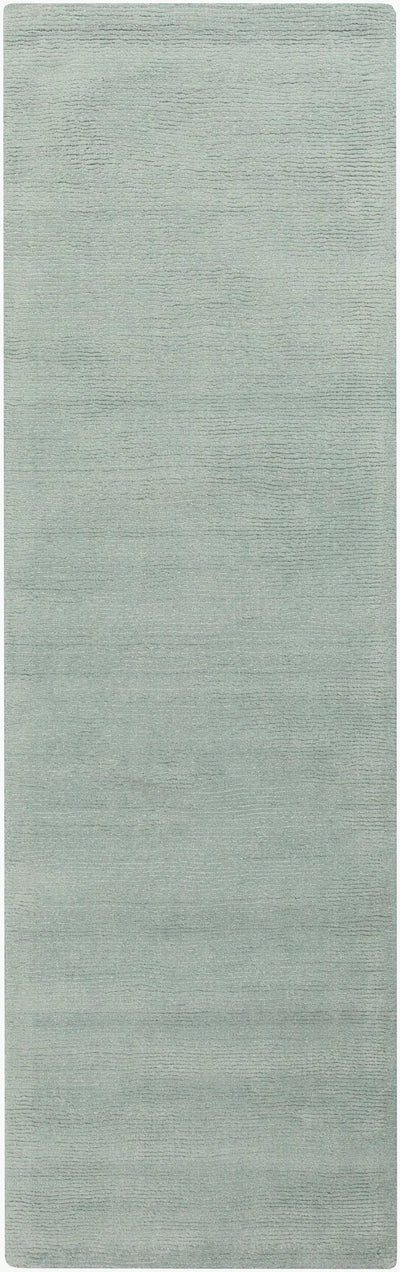 Livabliss Mystique M-5328 Dusty sage hallway runner rug with high-low pile texture and hand-loomed wool craftsmanship for modern interiors.