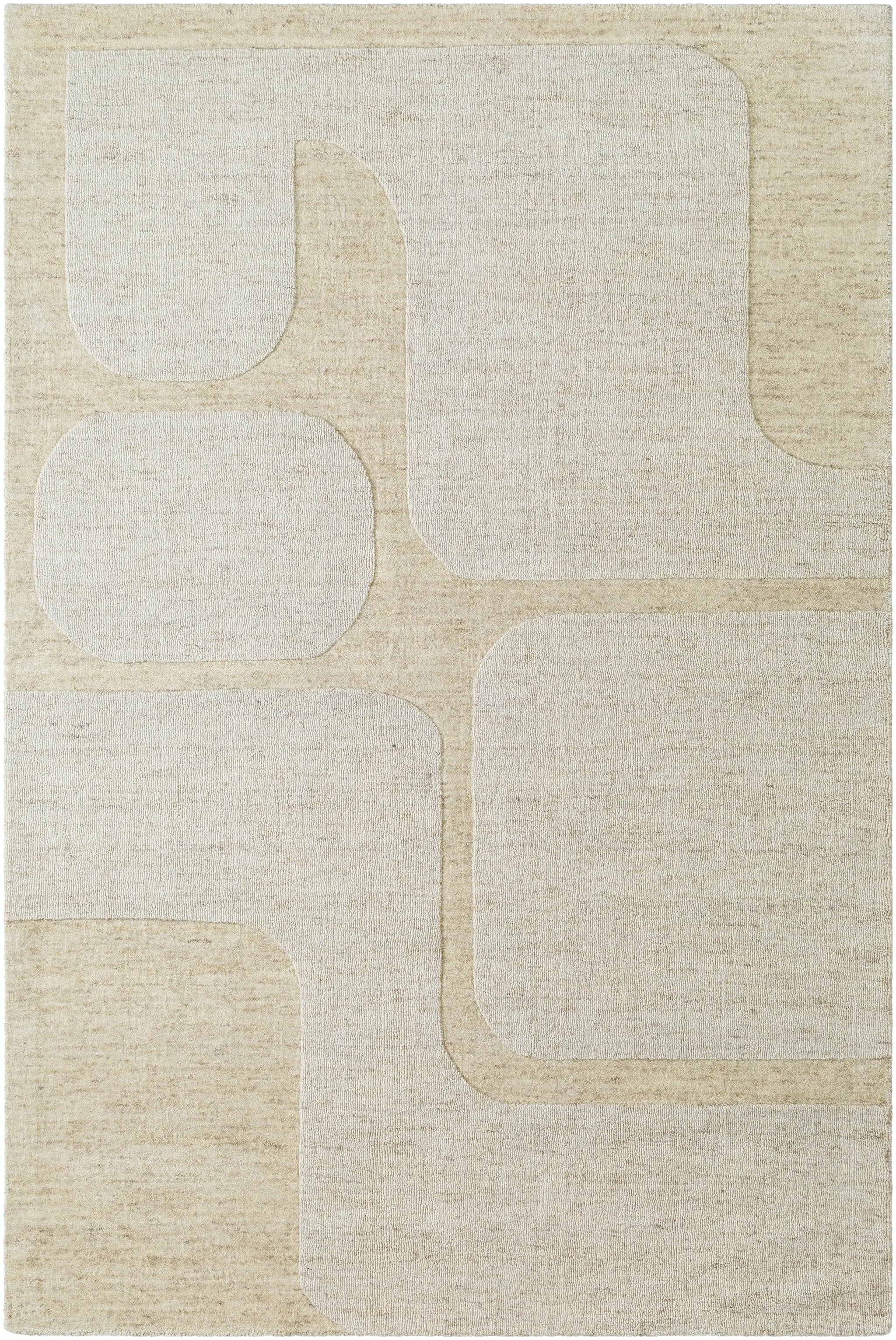 Livabliss Mystique M-5476 Beige area rug with abstract block pattern, hand-loomed 100% wool for durable, medium-pile comfort in high-traffic spaces.
